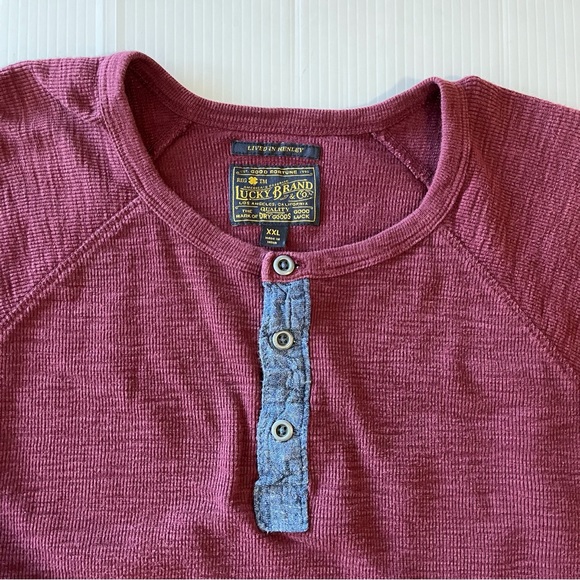 Lucky Brand Lived In Henley Thermal Waffle Long Sleeve Shirt Maroon Size XXL - Picture 4 of 10